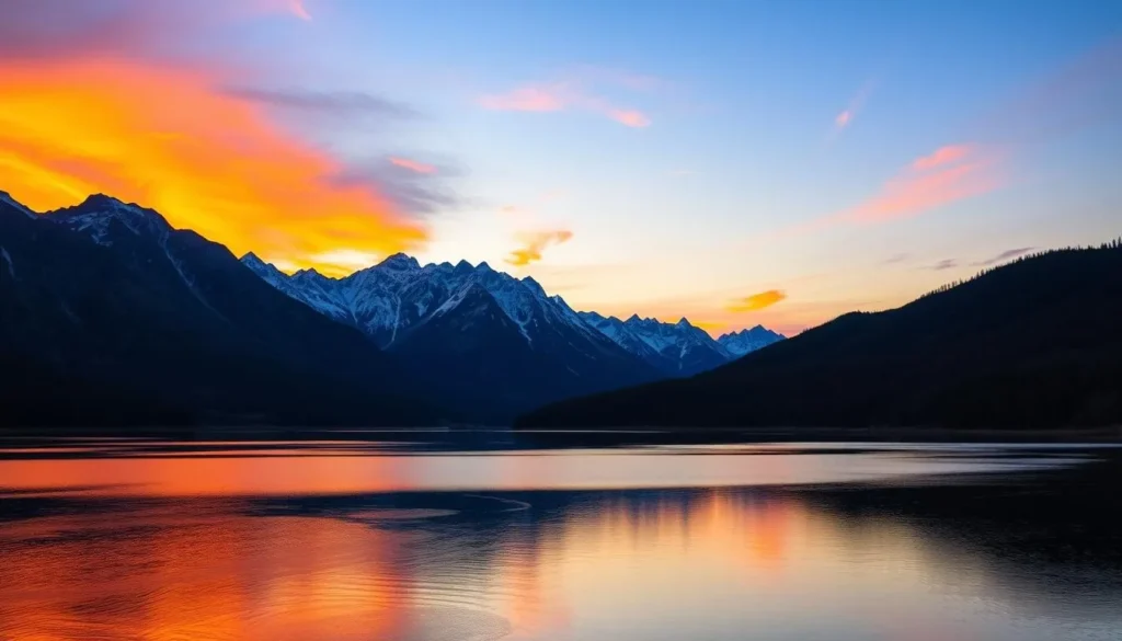 Generate an image of Goose Lake at sunset with the Warner Mountains in the background.