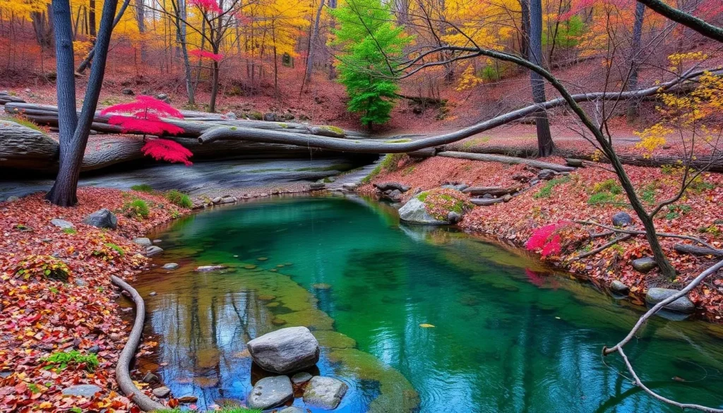 Generate an image of Greer Spring Trail, a 1.7-mile out-and-back trail leading to Missouri's second-largest spring.