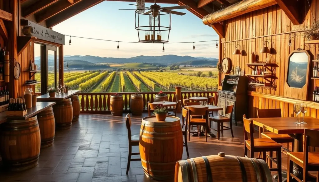 Generate an image of Harney Lane Winery's tasting room with a rustic charm.
