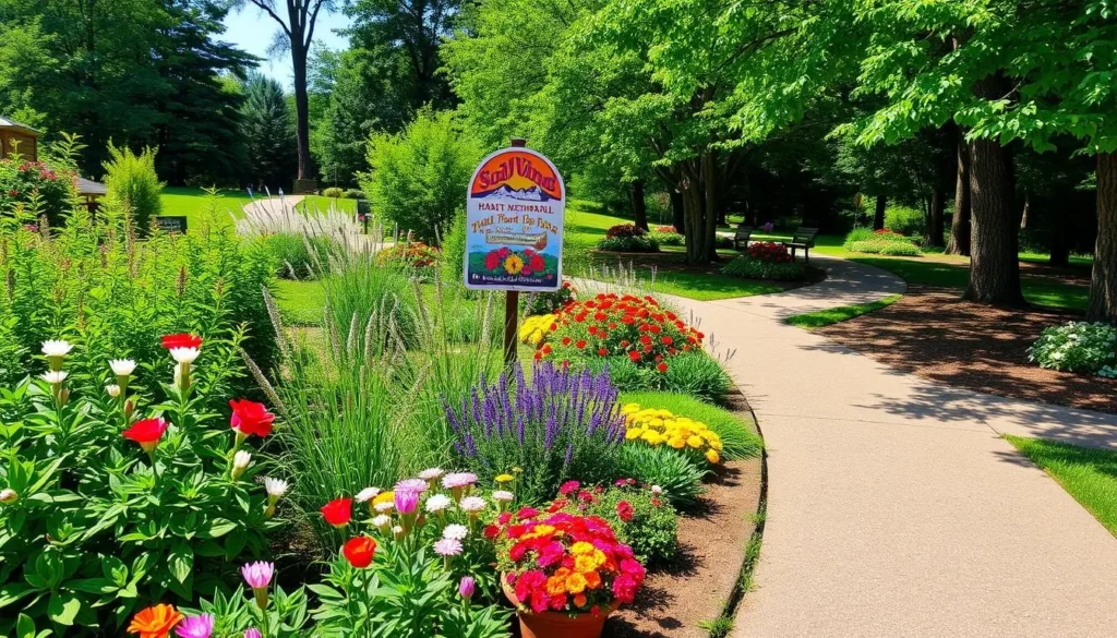 Generate an image of Hart Memorial Park's beautiful gardens and walking trails.