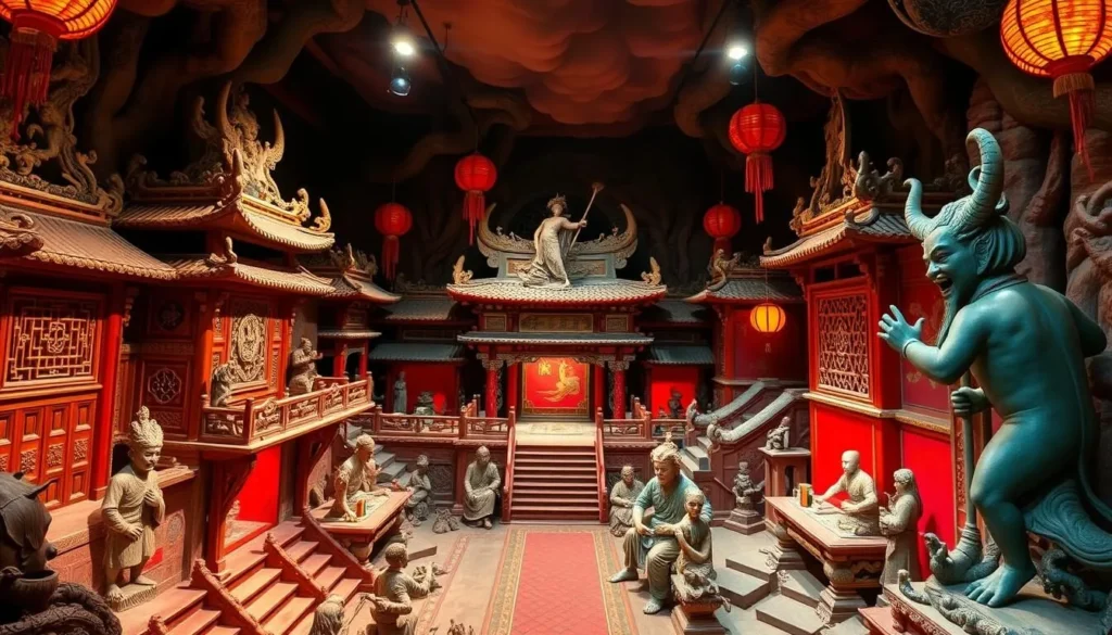 Generate an image of Haw Par Villa's Ten Courts of Hell diorama