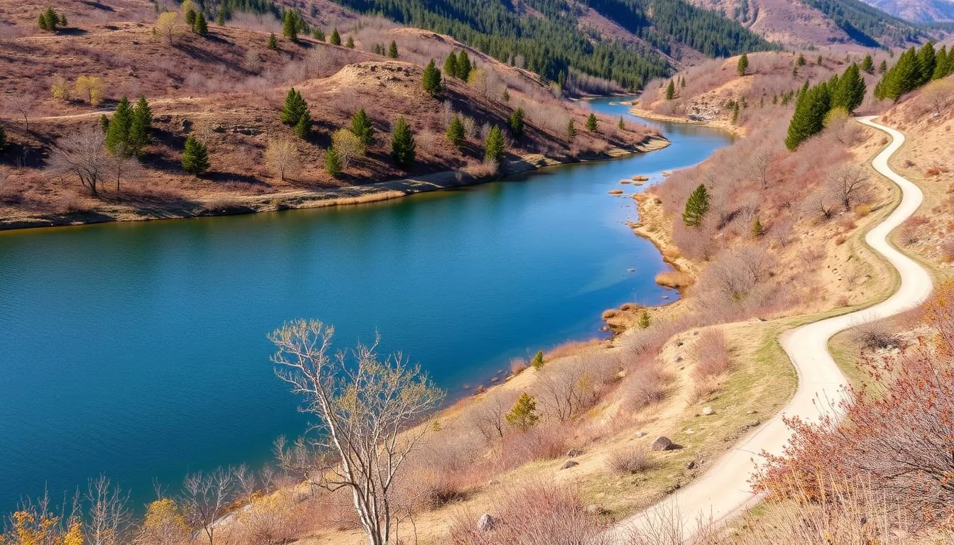 Generate an image of Hawn State Park's scenic landscape with hiking trails and water features.