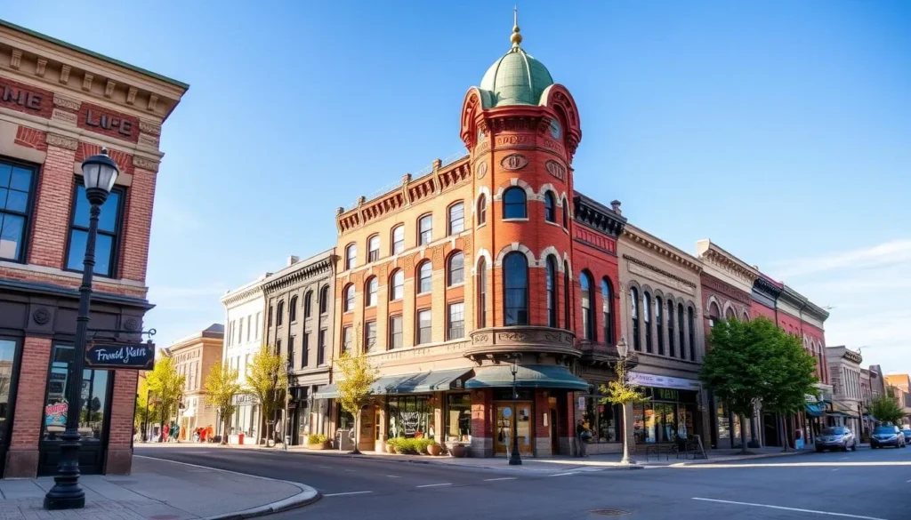 Generate an image of Historic Downtown Fremont, Nebraska, showcasing its charming streets and historic buildings.