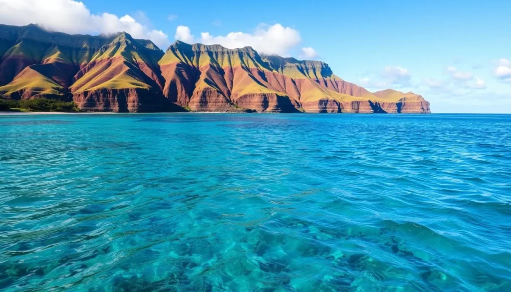Generate an image of Hulopo'e Bay Beach with crystal-clear waters and a picturesque landscape.