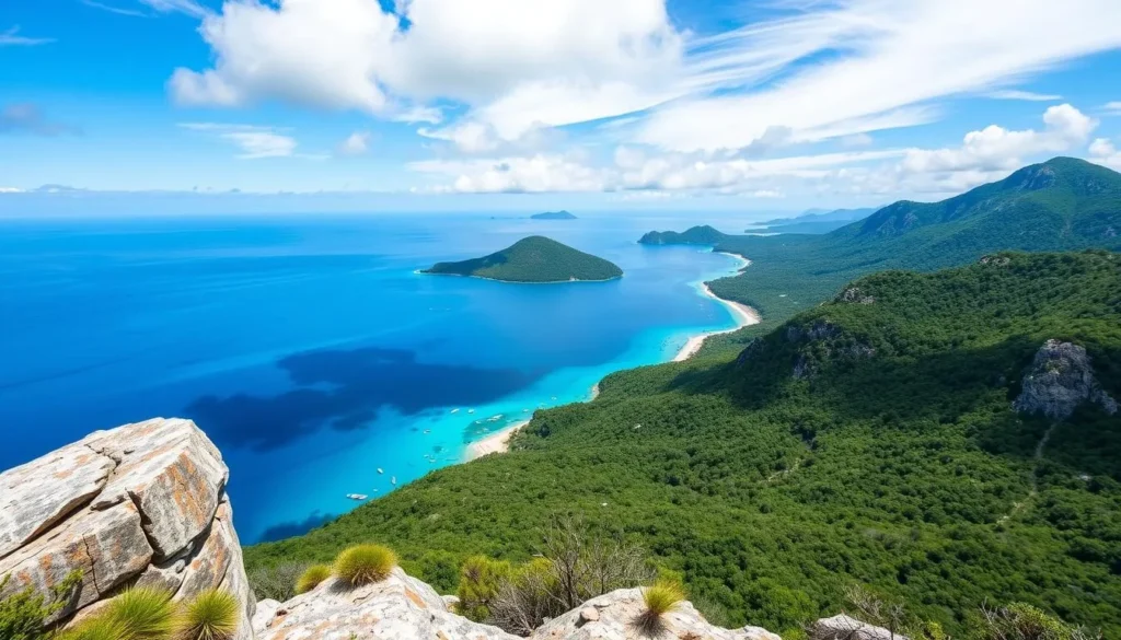 Generate an image of Inspiration Point with Emerald Bay and Fannette Island in view