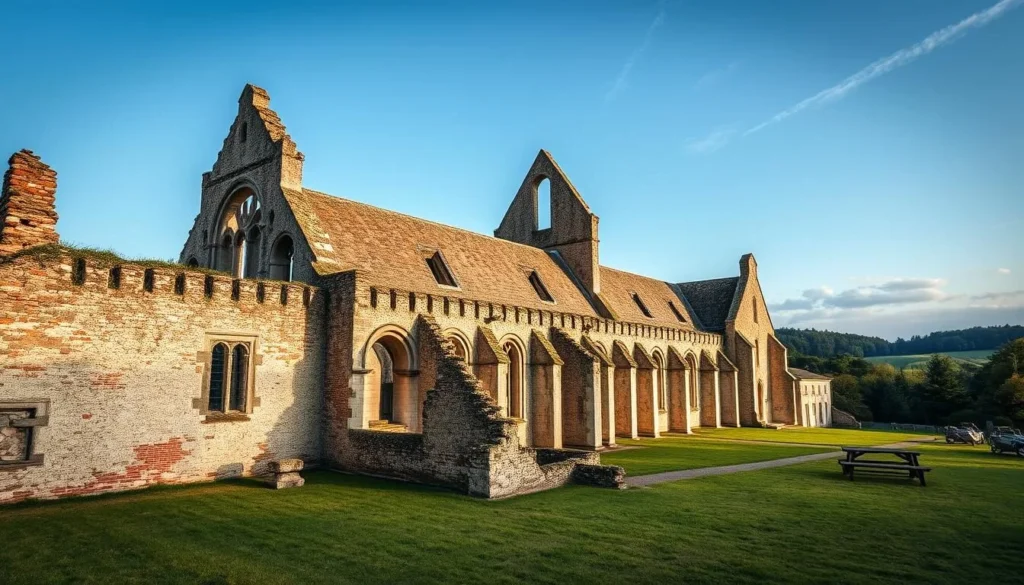 Generate an image of Jumièges Abbey, a beautiful ruin in Normandy, France