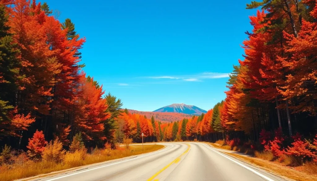 Generate an image of Kancamagus Highway during fall foliage