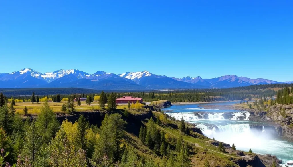 Generate an image of Klamath Falls with the Cascade Mountains in the background