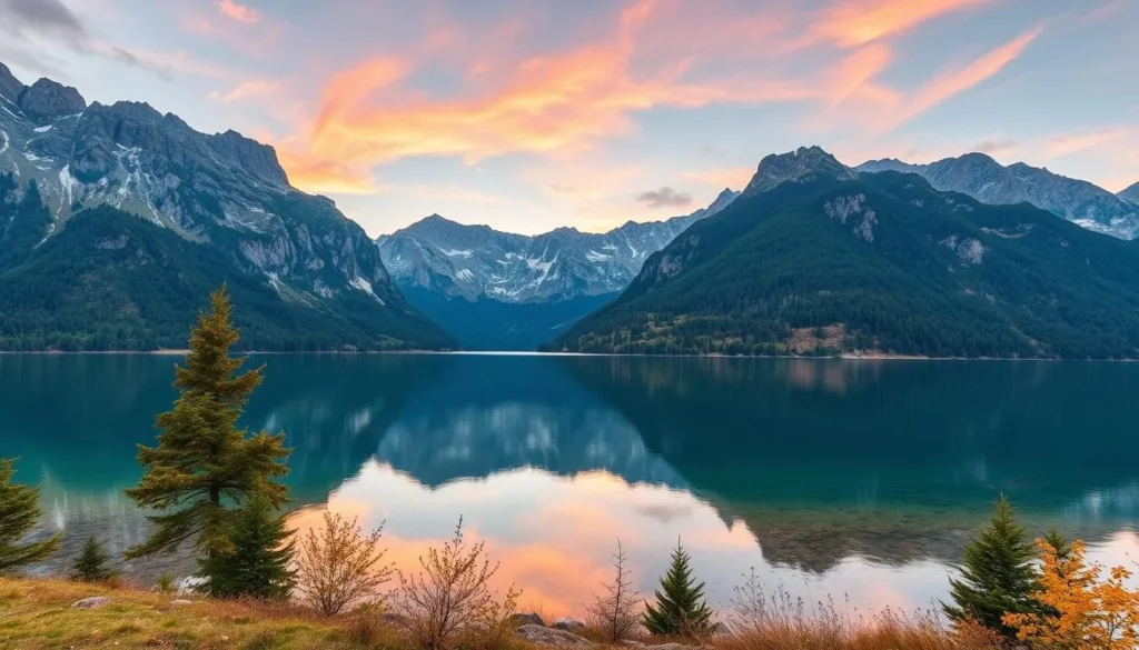 Generate an image of Klöntalersee surrounded by mountains