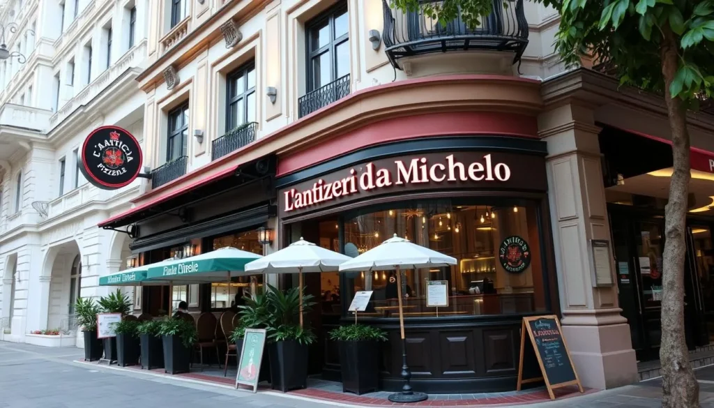 Generate an image of L'Antica Pizzeria Da Michele's exterior in Singapore.