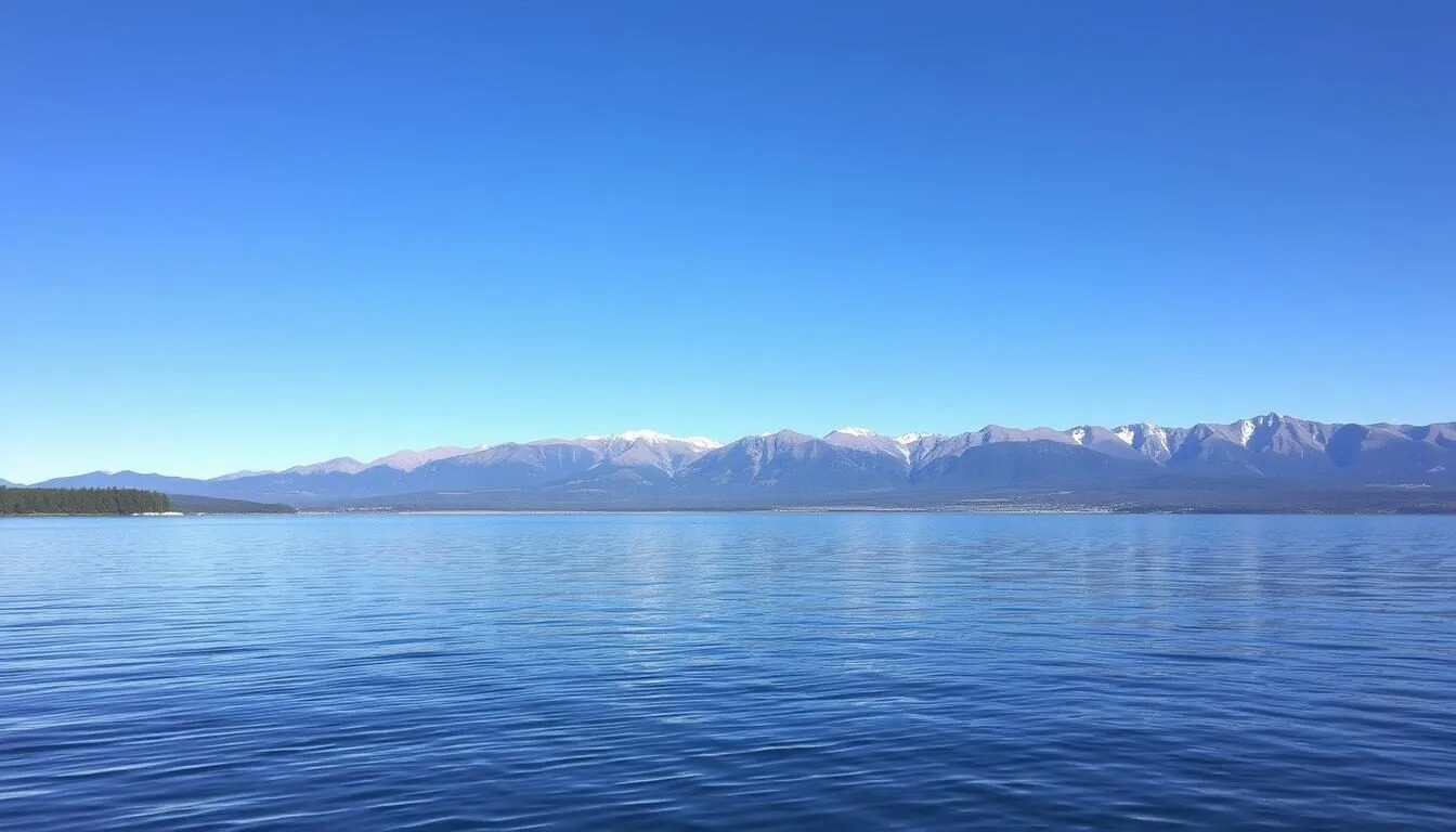 Generate an image of Lake Almanor surrounded by Sierra Nevada mountains