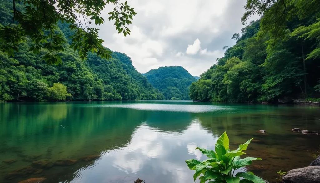 Generate an image of Lake Sebu, showcasing its serene lakes and surrounding lush greenery.