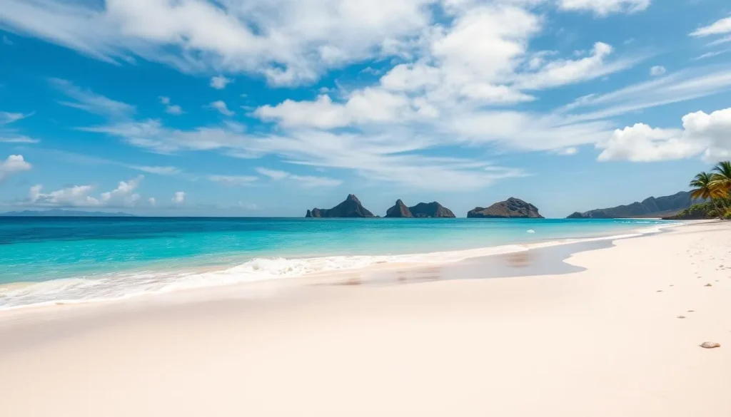 Generate an image of Lanikai Beach with its powdery white sand and crystal-clear turquoise waters, along with the iconic Mokulua Islands in the background.
