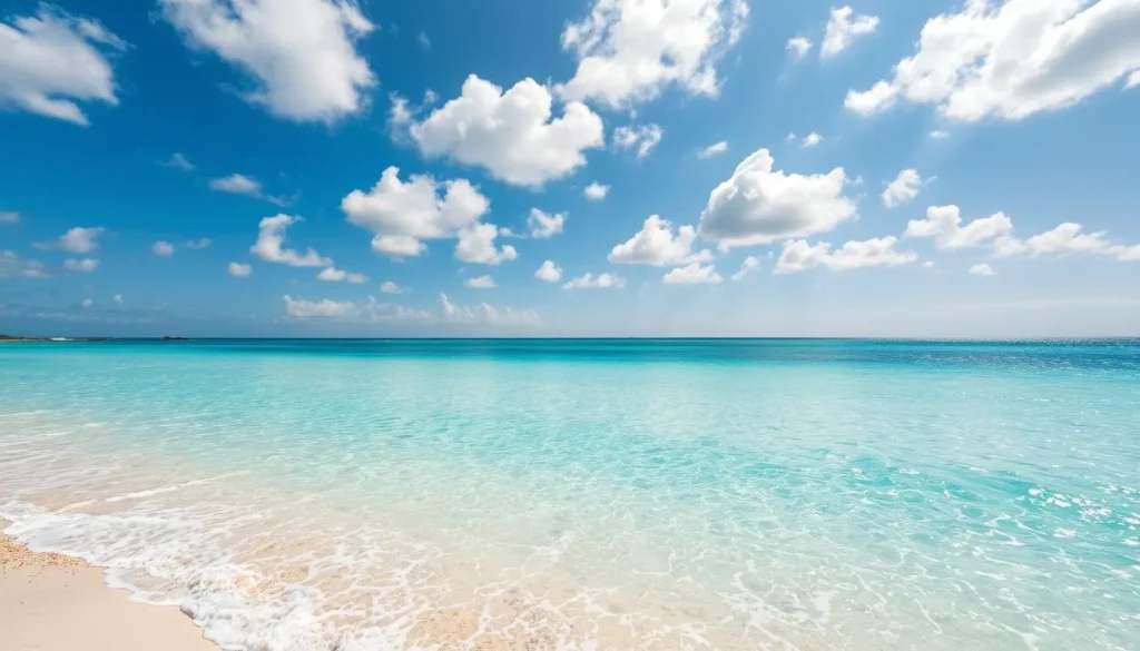 Generate an image of Les Sables Blanc beach with white sands and turquoise waters