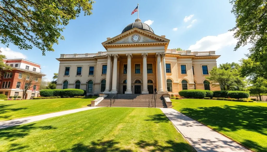 Generate an image of Liberty Hall Museum's grand facade with its beautifully manicured lawns.