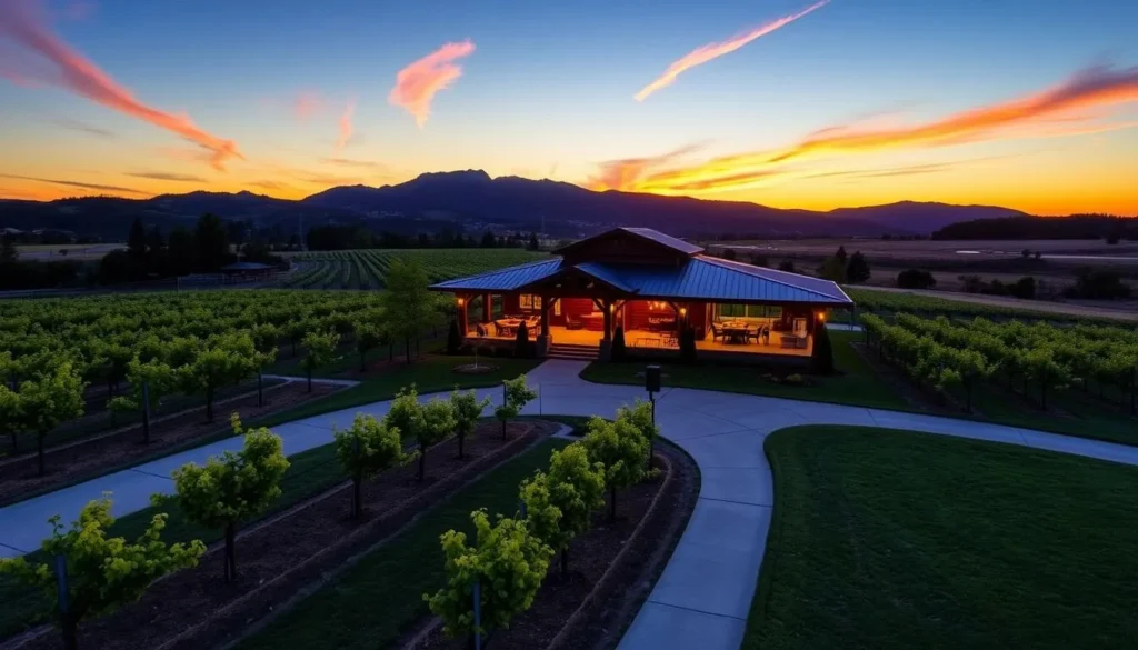 Generate an image of Long Creek Winery and Ranch, showcasing its picturesque vineyards and tasting room.