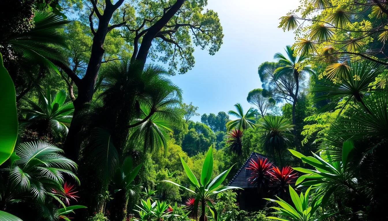 Generate an image of Lyon Arboretum's lush tropical rainforest