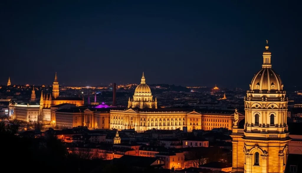 Generate an image of Lyon's cityscape illuminated during the Festival of Lights