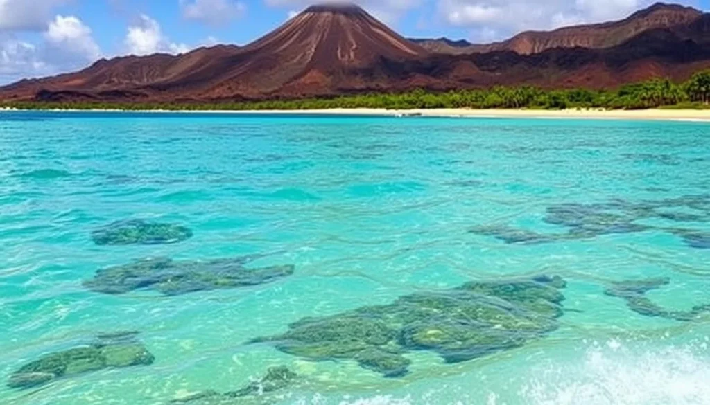 Generate an image of Makena Beach with crystal-clear waters and a volcanic cinder cone in the background.