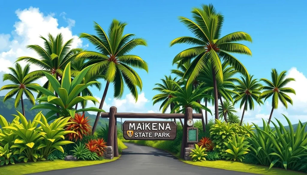 Generate an image of Mākena State Park's entrance