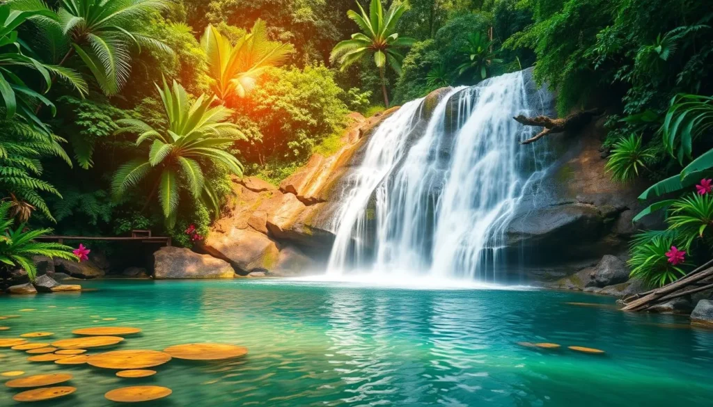 Generate an image of Malibik-libik Falls, showcasing the waterfall and its surrounding lush greenery.