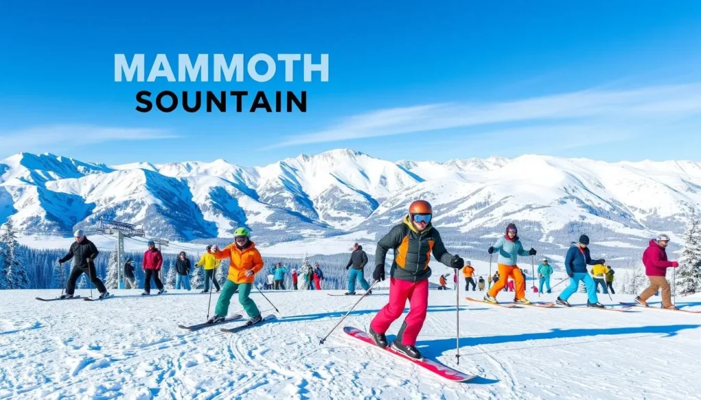 Generate an image of Mammoth Mountain Ski Resort with skiers and snowboarders enjoying the slopes.