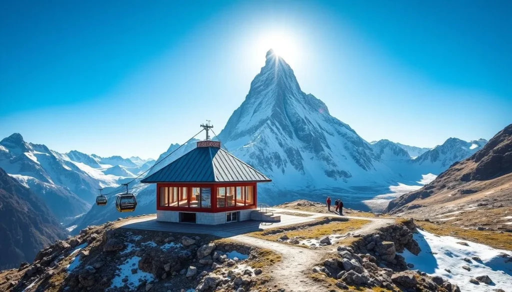 Generate an image of Matterhorn Glacier Paradise with its highest cable car station in Europe.