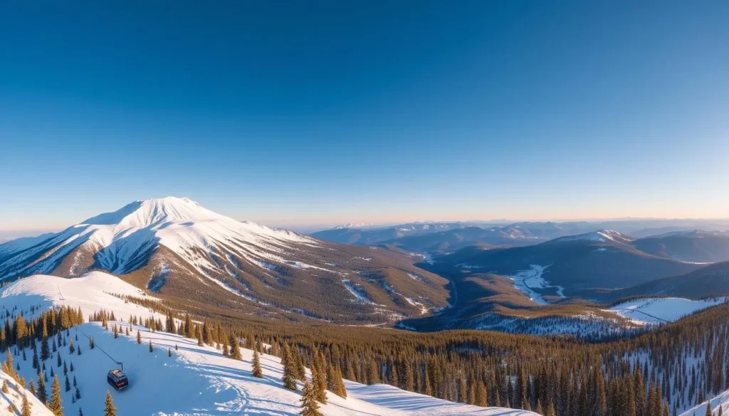 Generate an image of Mount Bachelor ski resort with a panoramic view of the surrounding landscape.
