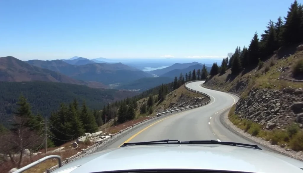 Generate an image of Mount Washington Auto Road with a car driving up