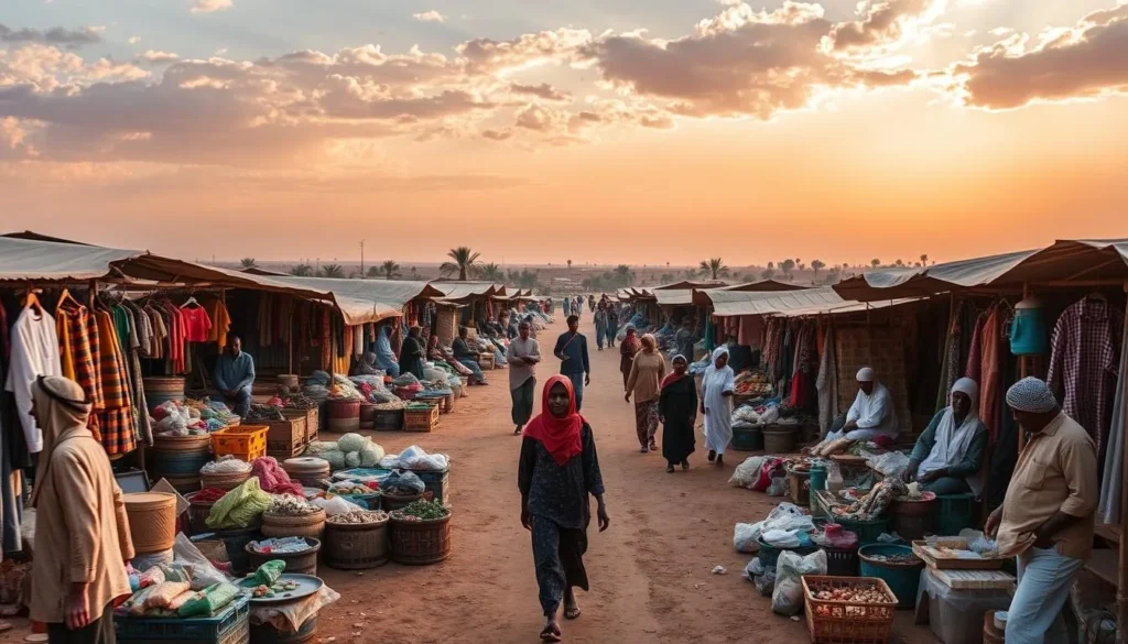 Generate an image of Nyala's scenic landscapes and vibrant markets.