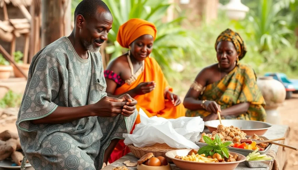 Generate an image of Ode-Itsekiri, highlighting its traditional lifestyles and local cuisine.