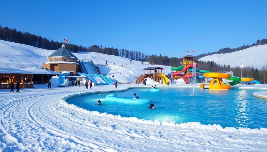 Generate an image of One Mount Snow Park & Water Park in Goyang, showcasing both the snow and water areas.