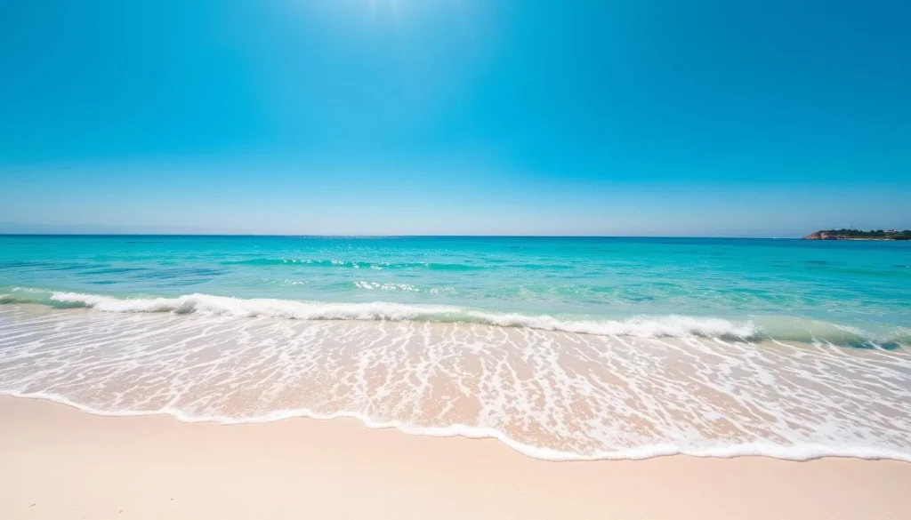 Generate an image of Otres Beach with its fine white sand and clear blue waters.