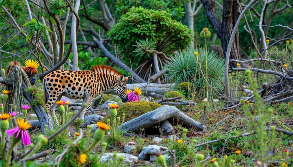 Generate an image of Parc Naturel de la Rwindi's diverse wildlife and ecosystems.