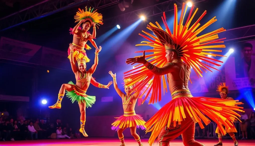 Generate an image of Phare Circus performers in Siem Reap