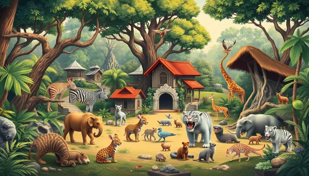 Generate an image of Phnom Ta Mao Zoo with diverse wildlife.