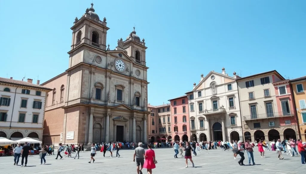 Generate an image of Piazza San Giovanni in Busto Arsizio, Italy, showcasing its historic architecture and vibrant atmosphere.