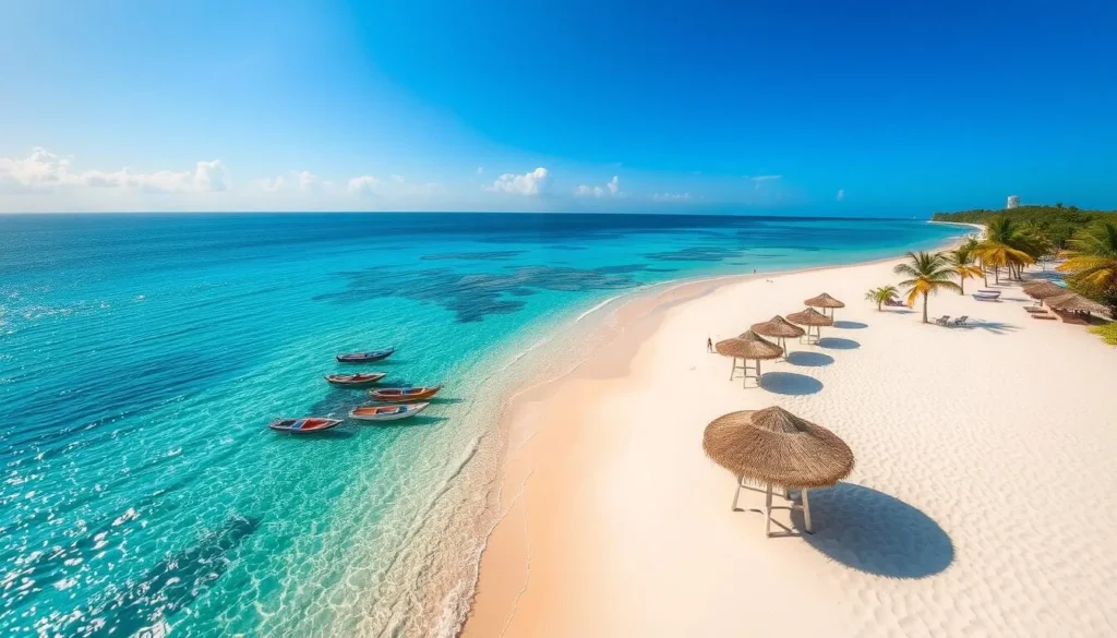 Generate an image of Puerto Azul Beach Resort in Ternate, Cavite, showcasing its white sand beach and crystal-clear waters.