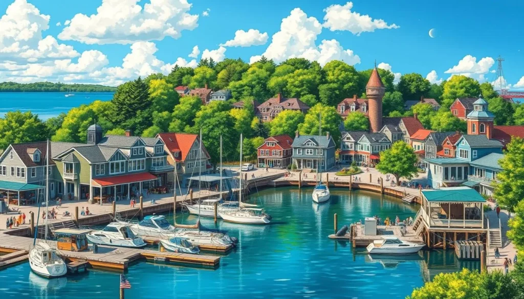 Generate an image of Put-in-Bay's scenic waterfront