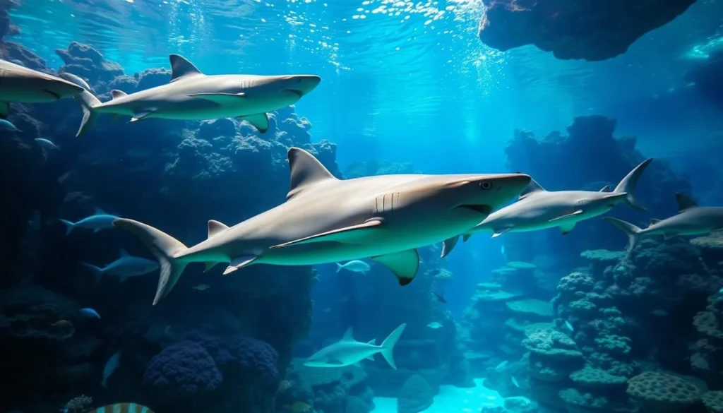 Generate an image of Sea Life Sydney Aquarium with grey nurse sharks