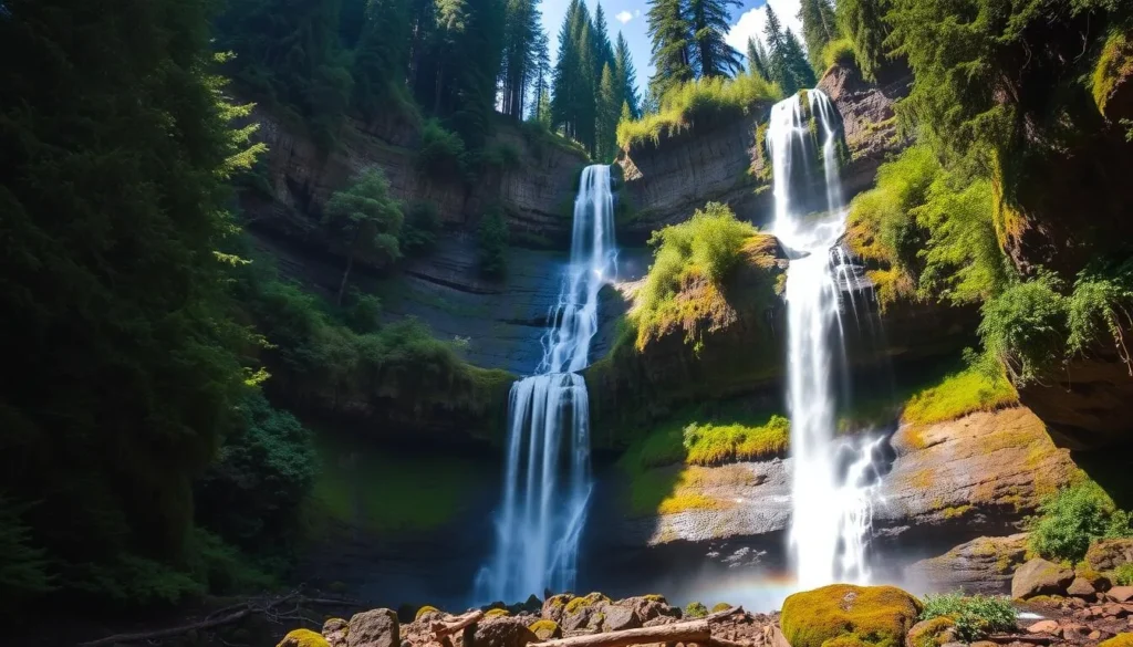 Generate an image of South Falls in Silver Falls State Park, Oregon, showcasing its 177-foot drop.