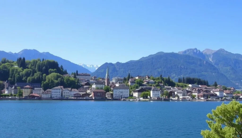 Generate an image of Spiez town on Lake Thun