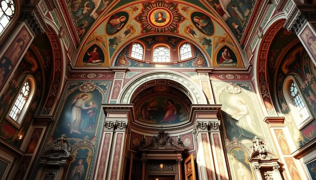 Generate an image of St. Maria Church with its impressive frescoes.