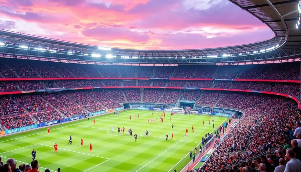 Generate an image of Stade de Tshikapa during a lively football match.