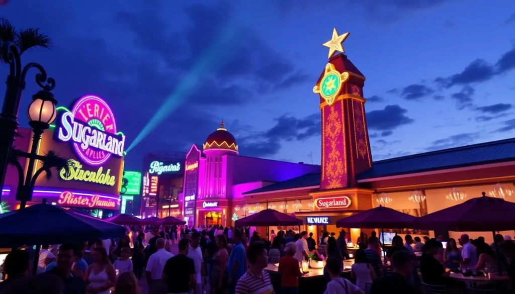 Generate an image of Sugarland, capturing its energetic vibe and entertainment offerings.