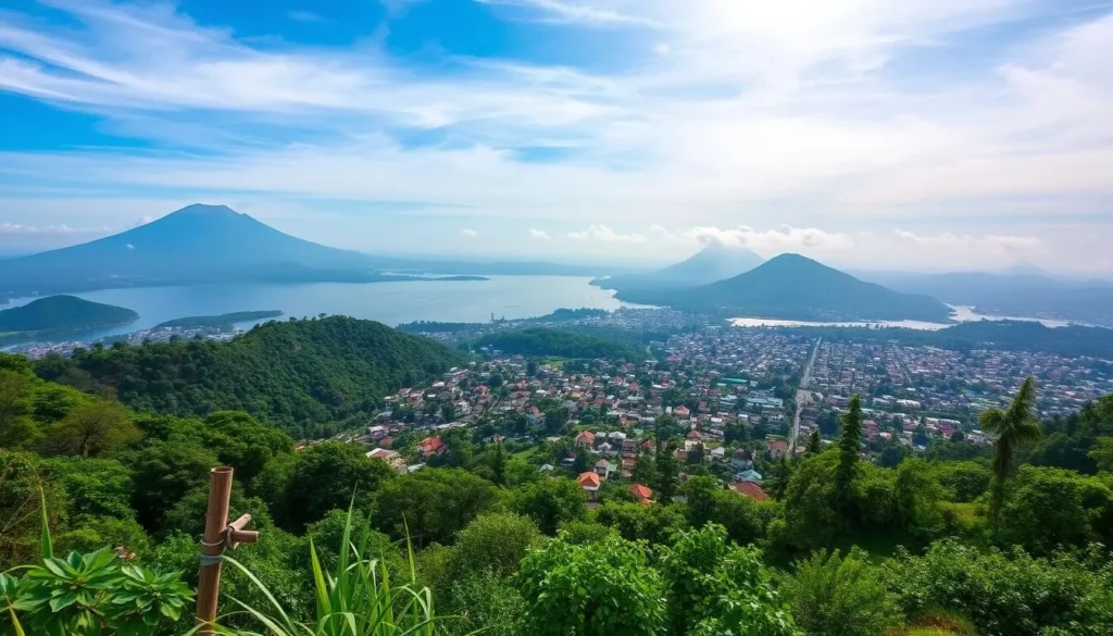 Generate an image of Tagaytay City with a view of Taal Lake and Volcano.