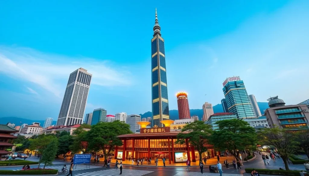 Generate an image of Taipei101 with its distinctive bamboo-inspired architecture.