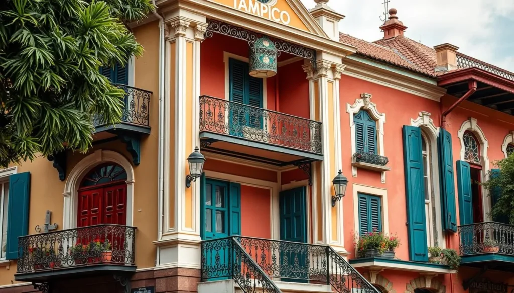 Generate an image of Tampico's historic architecture, reminiscent of New Orleans.