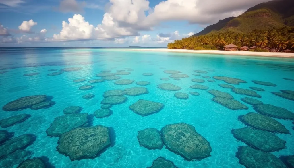 Generate an image of Tetiaroa Island's pristine beaches and crystal-clear lagoons