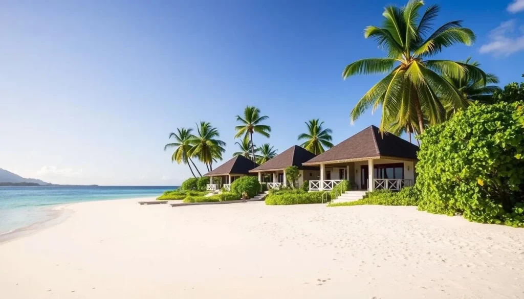 Generate an image of The Brando Resort on Tetiaroa Island, showcasing its luxurious villas and pristine beaches.